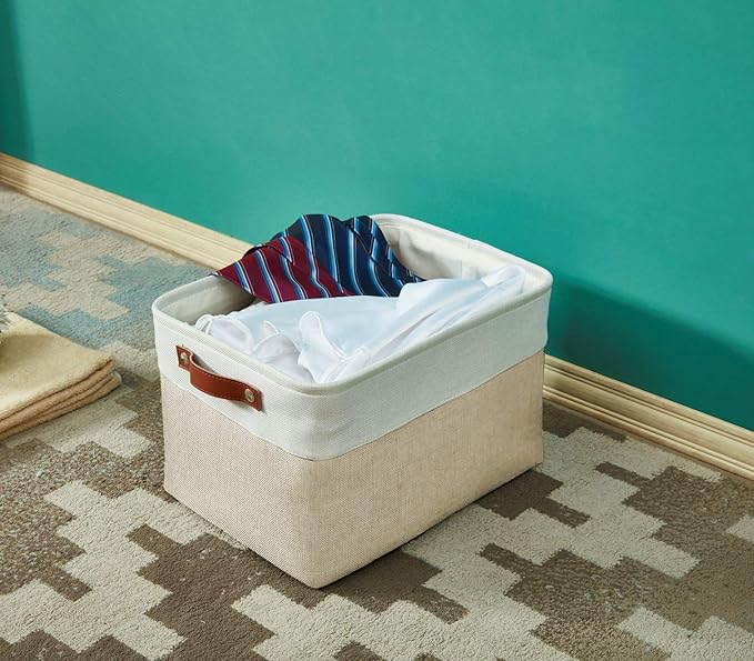 DECOMOMO Storage Bins Fabric Storage Baskets for Shelves, Linen Closet Organization Toys Nursery (Mixed Neutral, Large - 3 Pack)