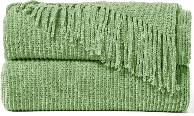 inhand Knitted Basil Throw Blanket for Couch Bed,Chunky Chenille Woven Soft Warm Christmas Blankets Gifts for Women with Tassels,Lightweight Cozy Boho Farmhouse Fall Winter Decor,60"x80",Extra Thick