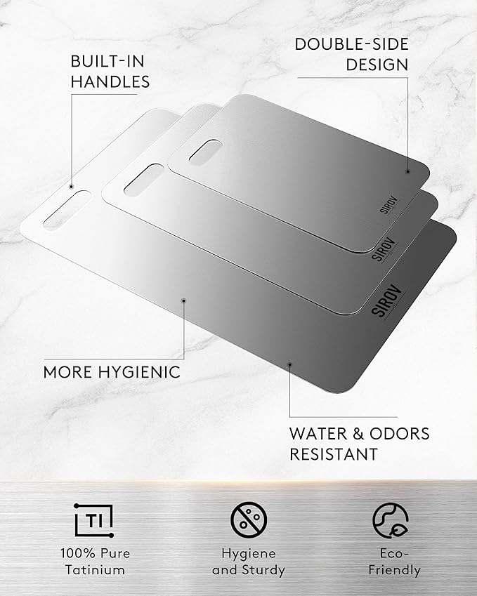Titanium Cutting Board, 100% Pure Titanium Cutting Boards For Kitchen, Best Non Toxic ti chopping board, Dishwasher safe, Hygiene and Durability for Meat, Fruit, and Vegetables (12L*8W)