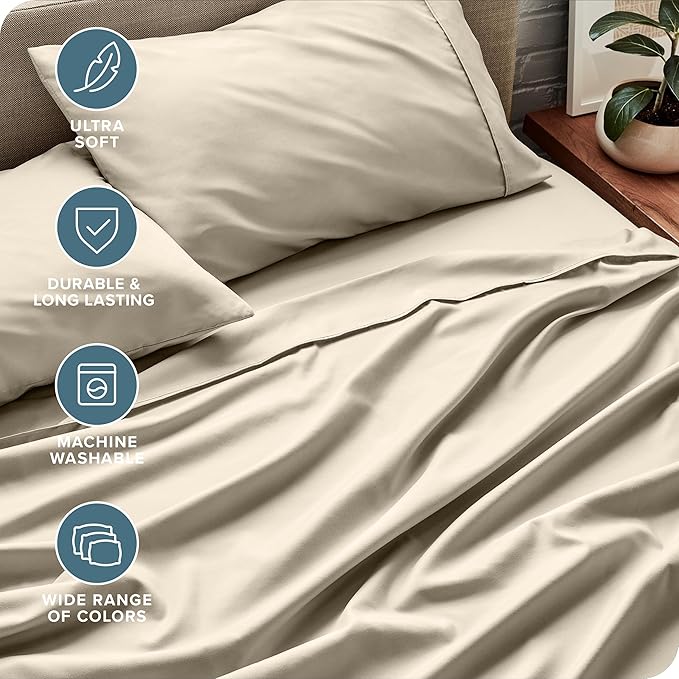 Bare Home California King Sheet Set - 1800 Ultra-Soft Microfiber Cal King Bed Sheets - Double Brushed - Deep Pockets - Easy Fit - 4 Piece Set - Bed Sheets (California King, Sand)