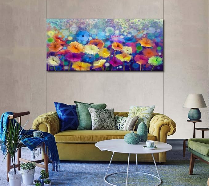 OKEXCKK Colorful Floral Canvas Wall Art for Living Room - Abstract Painting Picture Print for Bedroom, Large Flower Artwork Wall Decor