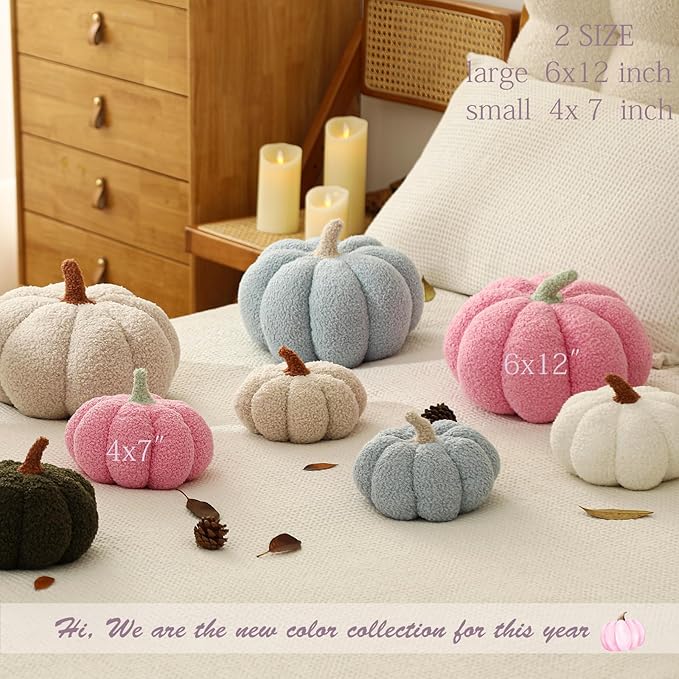 YRXRUS Halloween Pumpkin Pillows, Pink Pumpkin Shaped Throw Pillows Gifts, Fall Room Decoration, Small Cute Halloween Pillow, Teddy Fleece Small Cute 4x7 Inches Pillow for Natural Decor
