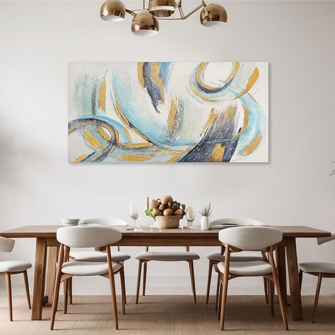 Glvzygy Abstract Wall Blue and Gold Wall Art Abstract Canvas Wall Decor Frame Artwork Modern Home Wall Decor for Living Room Bedroom Office 29"x58"