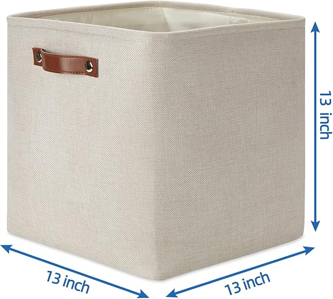 Temary Cube Storage Baskets 13 Inch Cube Storage Bins 4 Pack Baskets for Organizing Shelves Fabric Cloth Bins for Shelf, Home, Closet(Beige)