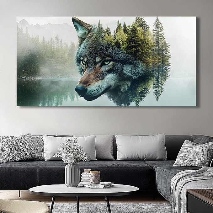 Canvas Wall Art Wolf - Modern Landscape Paintings for Living Room, Bedroom Wall Decor, Framed Wall Art for Home or Office Decoration, Large Wall Art 60x120cm(24x48in)