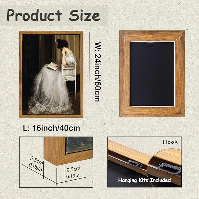 KBKBART Vintage Wall Art, Framed Canvas Art Mid-Century Lady Classical Women Painting Picture, European Portrait Wall Decor for Bedroom Bathroom (16"x24")