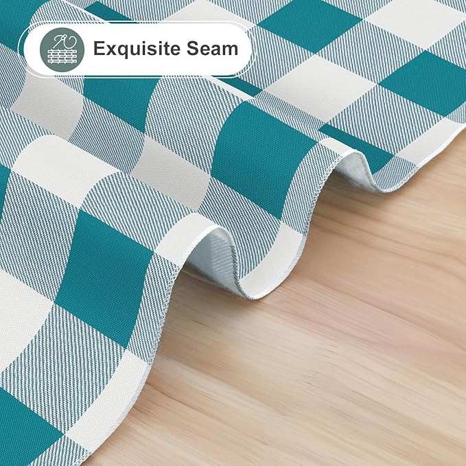 misaya Rectangle Waterproof Vinyl Table Cloth, Buffalo Flannel Backed Tablecloth, Wipeable Plastic Table Cover for Dinner, Kitchen, Outdoor (60" x 102", Turquoise and White)