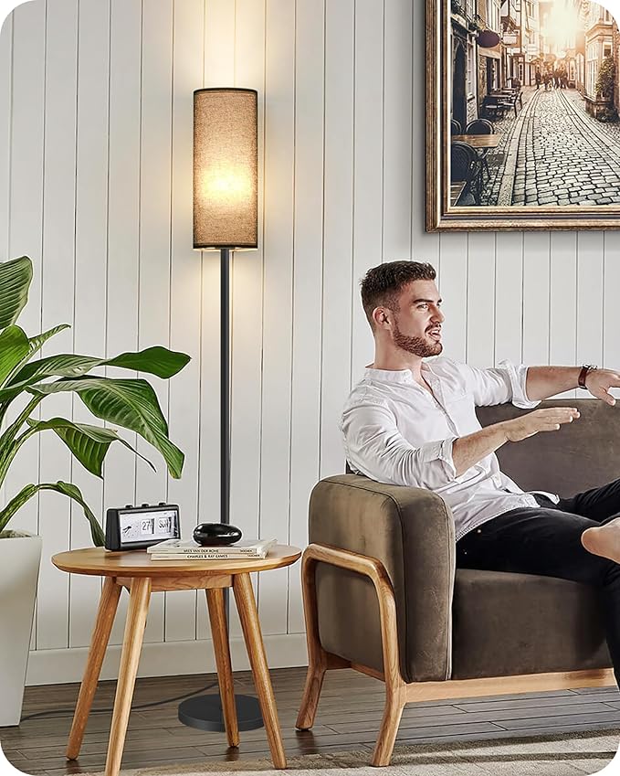 Dimmable Black Floor Lamp for Living Room with Remote and Foot Switch, Corner Floor Lamp for Bedroom, Modern Standing Tall Lamp, 10W 900LM Bulb Included, 3000K-6500K, Linen Shade, FCC Listed B06LD05W1