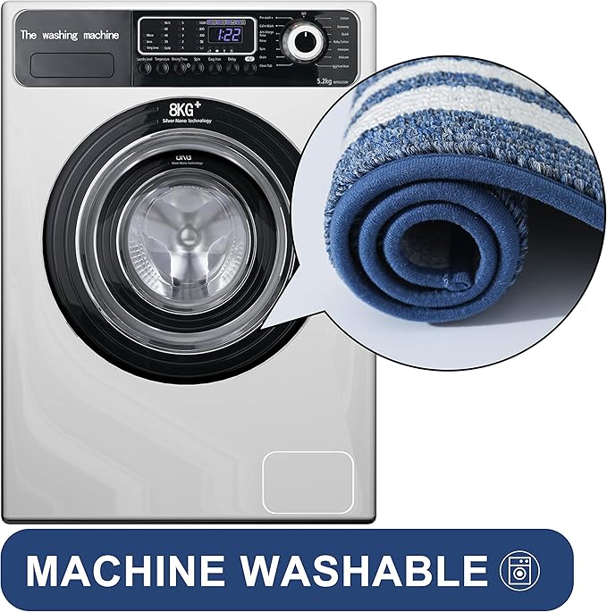 COSY HOMEER Kitchen Rugs Non-Slip 20x30/20x48 Inch Thick Polypropylene Standing Mat for Home Machine Washable, Bule Frame