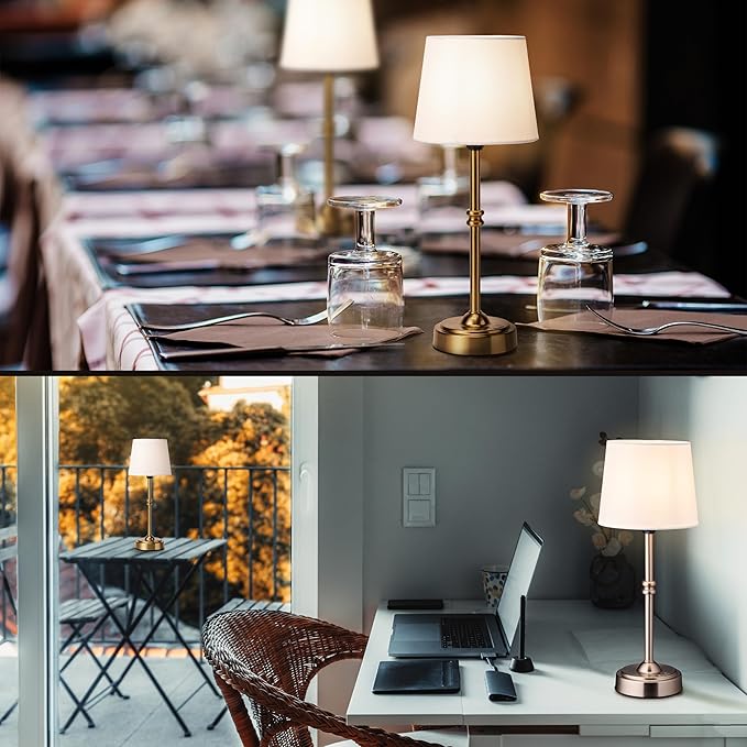 O’Bright Seraph - Cordless LED Table Lamp with Dimmer, Built-in Rechargeable Battery, 3-Level Brightness, Patio Table Lamp, Bedside Night Lamp, Ambient Light for Restaurant, Brushed Nickel