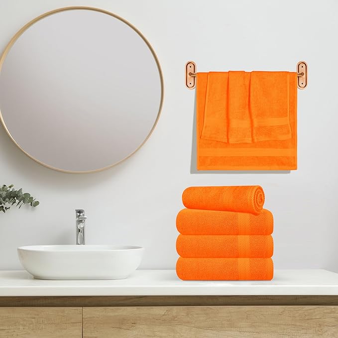 GLAMBURG Ultra Soft 6-Piece Hand Towel Set 16x28-100% Ringspun Cotton - Durable & Highly Absorbent Hand Towels - Ideal for use in Bathroom, Kitchen, Gym, Spa & General Cleaning - Orange