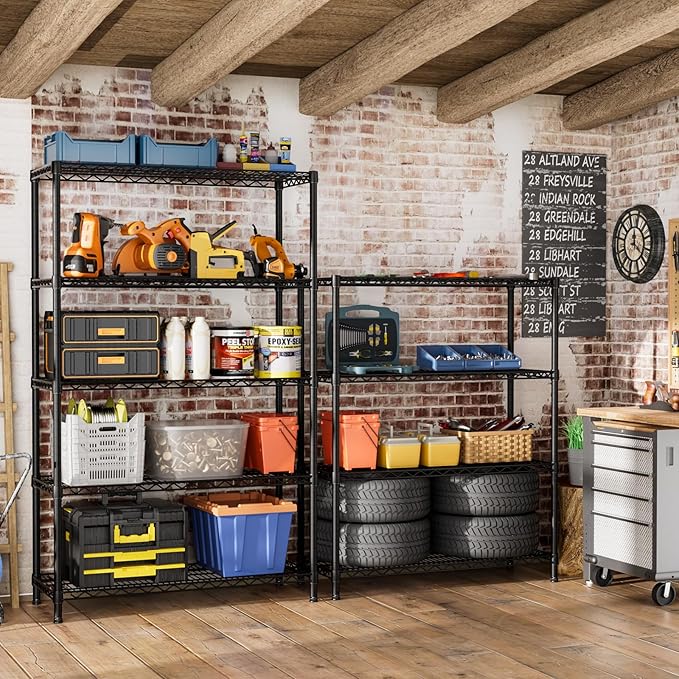 SINGAYE 5 Garage Heavy Duty Shelving Unit Kitchen Pantry Close Home Organizers and Storage Bathroom Shelf Laundry Room Organization Industrial Book Metal Wire Adjustable Shelves