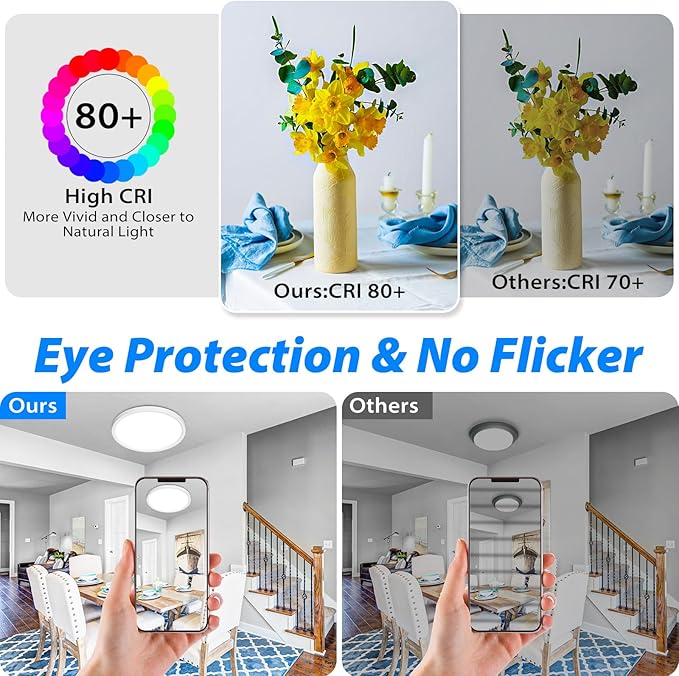 Peasur 12 inch LED Ceiling Light, 3000K/3500K/4000K/5000K/6500K Adjustable Flush Mount Light Fixture, 2400LM 24W Thin White Round Lamp for Hallway Kitchen Bathroom Bedroom, 8Pack