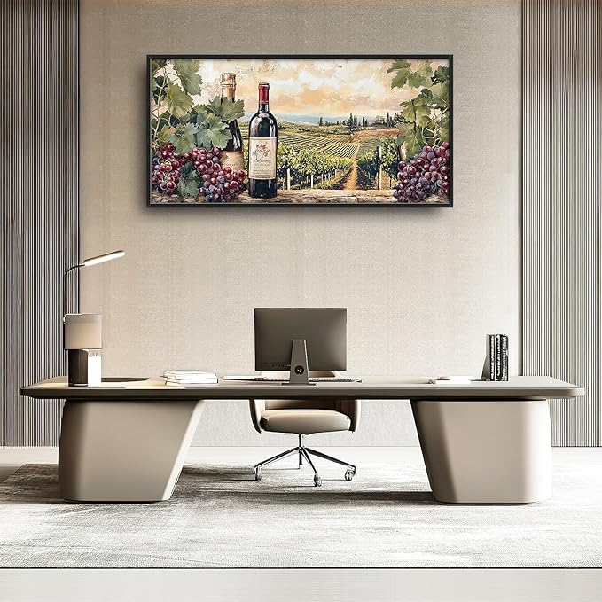 Large Wine Framed Wall Art for Living Room, Large Kitchen Canvas Wall Decor, Vintage Grapes Canvas Pictures Painting, Modern Artwork for Kitchen Bedroom Office 60L'' × 30W''
