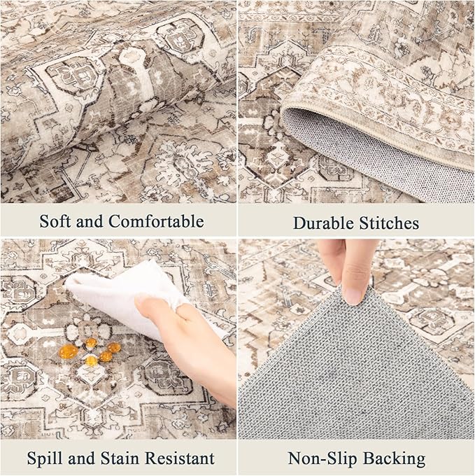 Pauwer Kitchen Mats for Floor 3 Piece Set Boho Non Slip Kitchen Rugs Washable Farmhouse Kitchen Floor Mats Thick Long Kitchen Throw Area Rug Carpet Runner for Hallway Entryway Laundry Bathroom, Beige