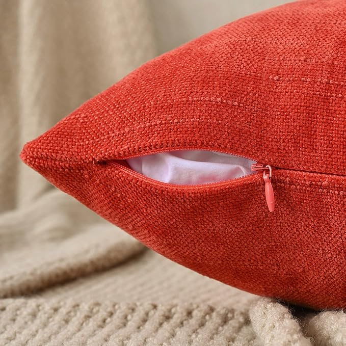 Set of 4 Soft Textured Decorative Throw Pillow Covers 18x18 Inch Cozy Farmhouse Cushion Cover Square Accent Pillow Cases for Bed Couch Sofa Living Room, Red