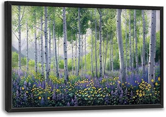 Birch Large Wall Art for Living Room Framed, Forest Wall Decor Pictures, Nature Scenery Canvas Print Painting, Aesthetic Artwork Bedroom Office Home Decor 36"x24"