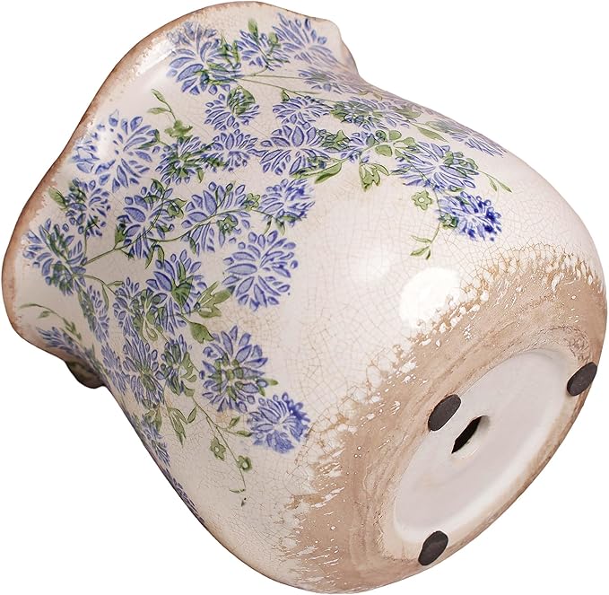 Ceramic Pots for Plants, Vintage Plant Pot with Drainage Hole, 6.11in. Planter for Indoor Plants, Crackle Glaze Finish Flower Pot, Perfect Tuscan Ceramic Planter for Gardening, Antique Blue Meadow