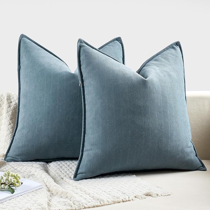 MIULEE Pack of 2 Dusty Blue Decorative Pillow Covers 22x22 Inch Soft Chenille Luxurious Couch Throw Pillows Farmhouse Cushion Covers Euro Shams with Elegant Design for Sofa Bed Living Room Home Decor