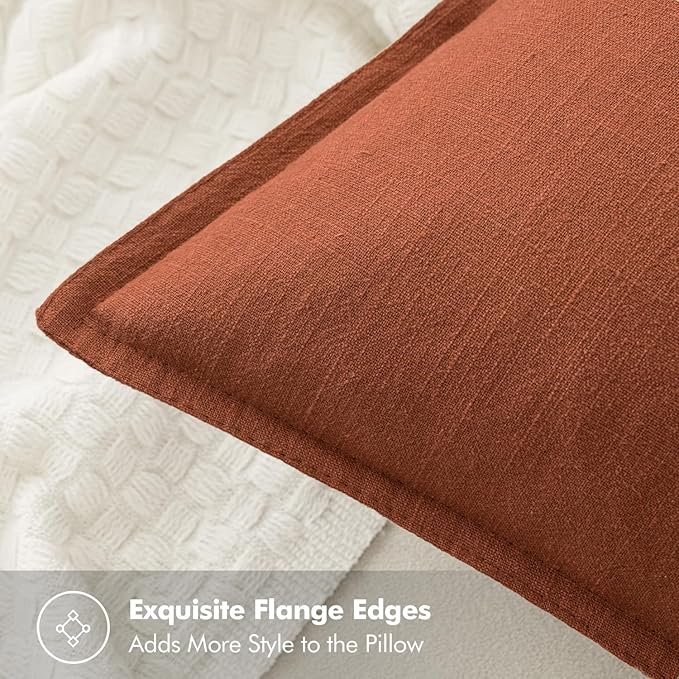 MIULEE Fall Decorative Linen Pillow Covers 20x20 Inch Rust Boho Farmhouse Neutral Couch Throw Pillows for Bed Pack of 2 Accent Modern Pillowcase Summer Sofa Livingroom Home Decor