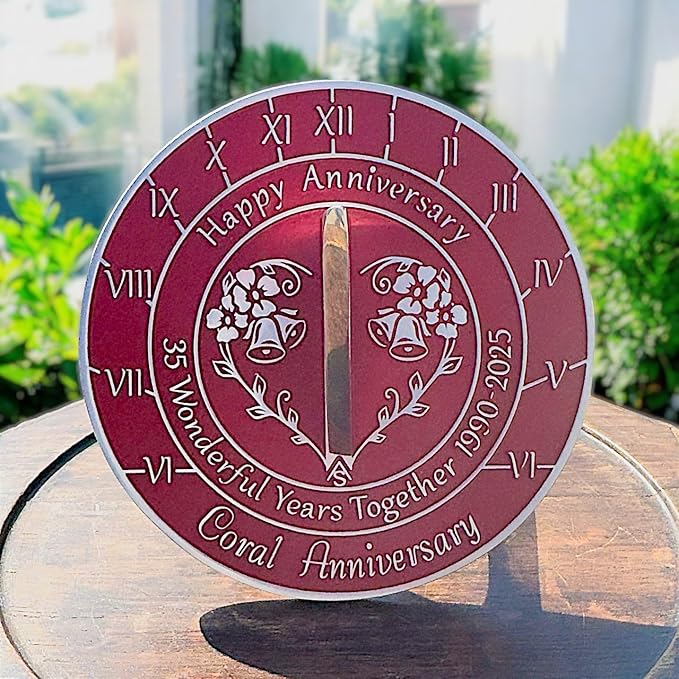 Anniversary Sundial Gift for 35th Coral Wedding Anniversary in 2025 - Recycled Metal Home Decor Or Garden Present Idea - Handmade in UK for Him, Her Parents Or Couples 35 Year Celebration