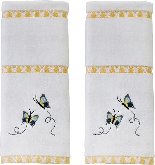 SKL Home Dancing Butterflies Hand Towel 2pc Set for Bath/Kitchen/Bar & Gift, White