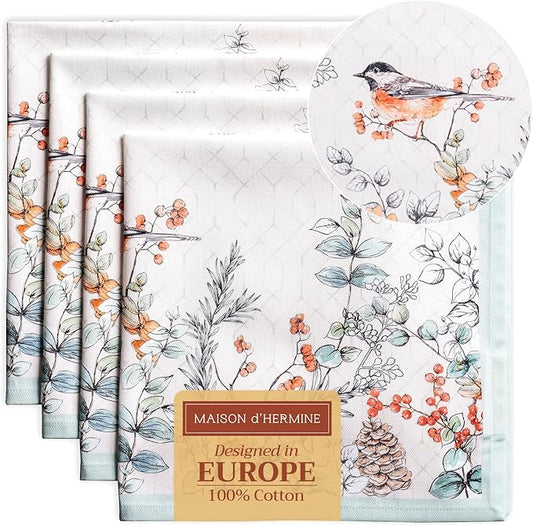 Maison d' Hermine Cloth Napkins Set of 4 100% Cotton Everyday Reusable Square Napkins Cloth Washable, Dinner, Party, Wedding, Restaurant (Whitish Shabby Chique, 20" x 20")