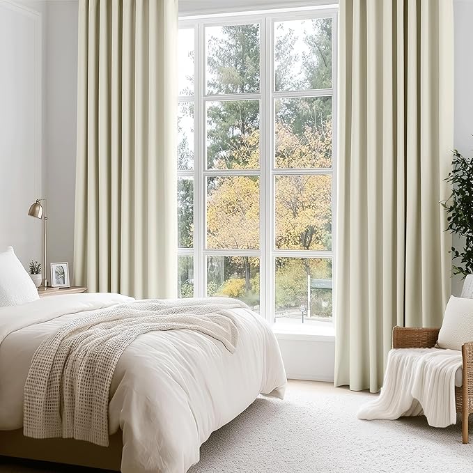 Beauoop Cream 100% Blackout Curtains 54 Inch Long 2 Panels for Bedroom Living Room Solid Room Darkening Thermal Insulated Soundproof Energy Saving Grommet Top Window Treatment Drapes,52x54 2 Set
