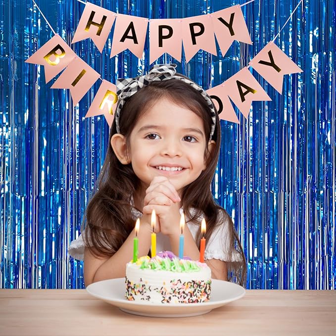 20 Pack Foil Curtain Backdrop Blue Metallic Tinsel Foil Fringe Curtains Photo Booth Props for Birthday Wedding Engagement Baby Shower Bachelorette Christmas Holiday Celebration Party Decorations