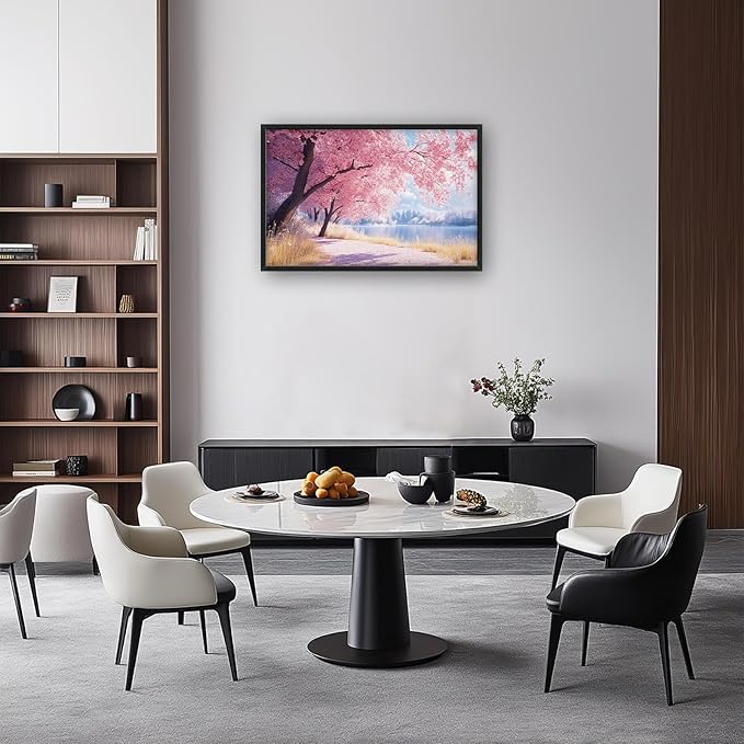 Cherry Blossoms Large Framed Wall Art Pink Tree of Life Pictures Oversized Natural Lake Landscape Wall Decor Spring Canvas Print Painting Modern Artwork for Living Room Bedroom Office Dining Room Home Decor 36L"x24W"