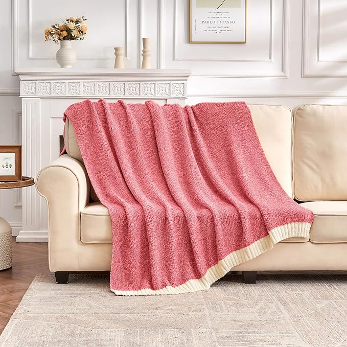 CozeCube Melange Blanket, Ultra Soft Christmas Red and White Throw Blanket, Warm Cozy Knit Fuzzy Plush Reversible Throw for Couch Bed Sofa, 50"x60"