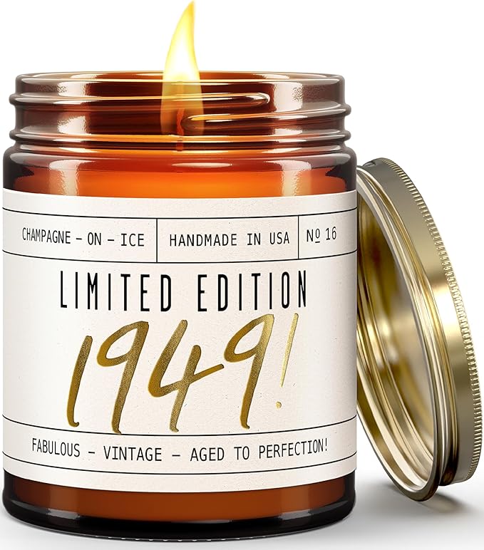 76th Birthday Gifts for Women - 'Limited Edition 1949' Soy Candle, w/Champagne on Ice I 76 Birthday Gifts for Women I 76th Birthday Gift for Her Ideas I 9oz Reusable Jar, 50Hr Burn, Made in USA