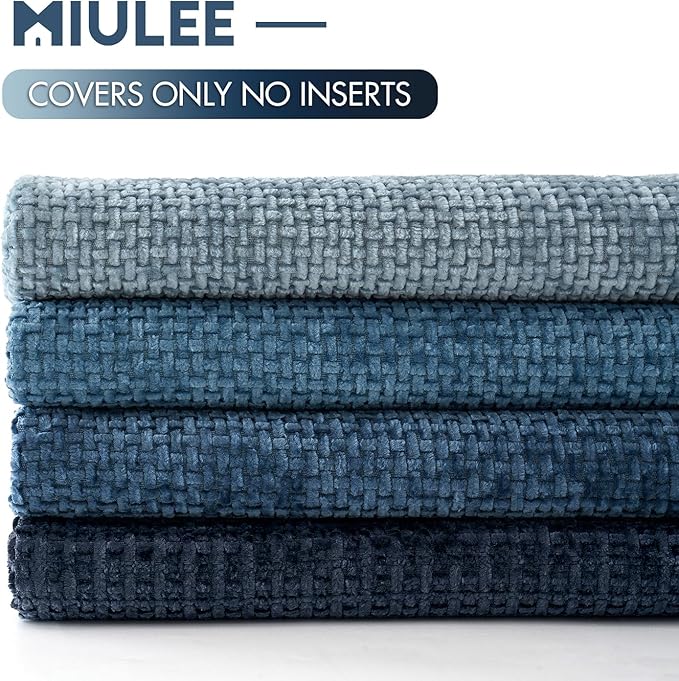 MIULEE Pack of 4 Couch Throw Pillow Covers 20x20 Inch Neutral Blue Soft Decorative Chenille Pillow Covers Farmhouse Accent Cushion Covers for Boho Western Home Coastal Decor Sofa Bedroom Living Room