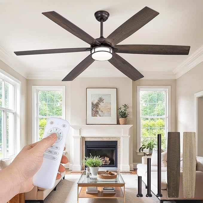 65 Inch Ceiling Fans with Lights, Farmhouse Large Ceiling Fans with Remote, Oil Bronze Modern Ceiling Fan with LED Light, Quiet DC Motor for Living Room, Bedroom, Kitchen, Indoor