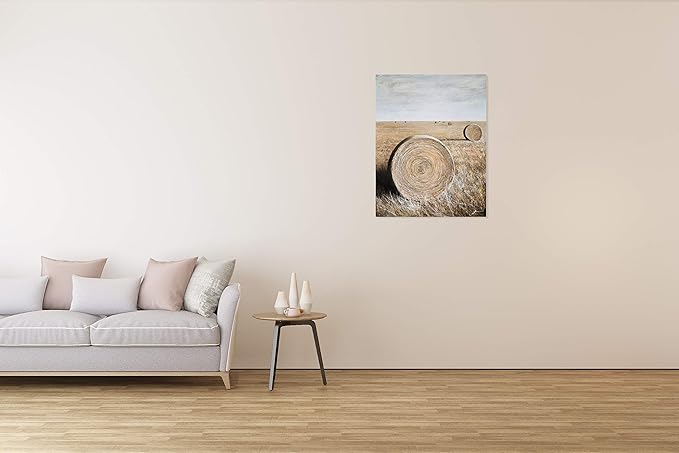 Yihui Arts Rustic Canvas Wall Art Hand Painted Hay Bales Pictures Modern Abstract Vintage Oil Paintings Vertical Artwork for Living Room Bedroom Bathroom Decor