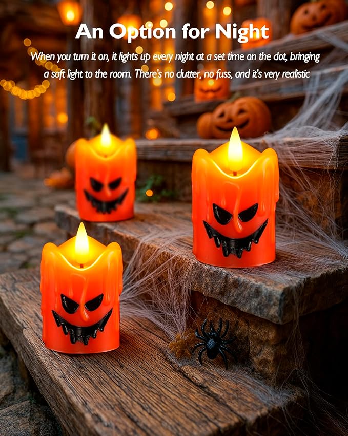 Homemory Orange Remote Control Flameless Candles, 400+Hour Real Wax Battery Operated LED Votive Candles, for Halloween Decorations, Theme Party, Wedding Table Decor, Thanksgiving Day Decor
