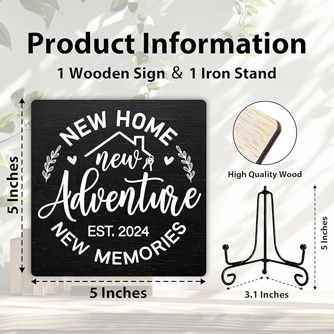 Housewarming Gifts, New Home New Adventure Memories Welcome Home Decorations, Best Gift Ideas for Family Couple, 5 x 5 Inches Living Room Bedroom Kitchen Bathroom Decor-070