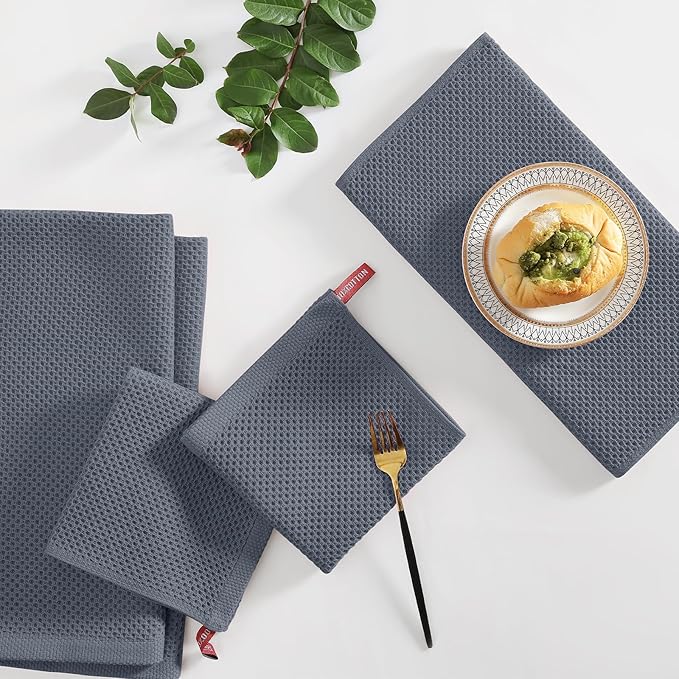 Homaxy 100% Cotton Kitchen Towels and Dishcloths Set, 12 x 12 Inches and 13 x 28 Inches, Set of 10 Bulk Kitchen Towels Set, Ultra Soft Absorbent Dish Cloths for Washing Dishes, Dark Grey