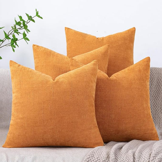 Set of 4 Soft Textured Decorative Throw Pillow Covers 18x18 Inch Cozy Farmhouse Cushion Cover Square Accent Pillow Cases for Bed Couch Sofa Living Room, Orange