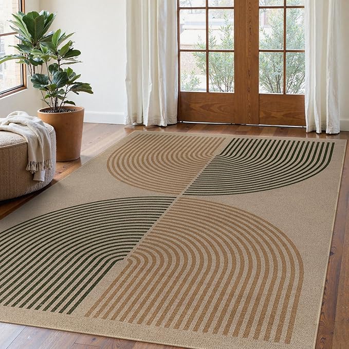 Lahome Modern Rainbow Easy Jute Rug, Washable 5x7 Area Rugs for Living Room Black Farmhouse Dining Room Rug, Contemporary Natural Throw Mat Non Slip Floor Carpet for Office RV Patio