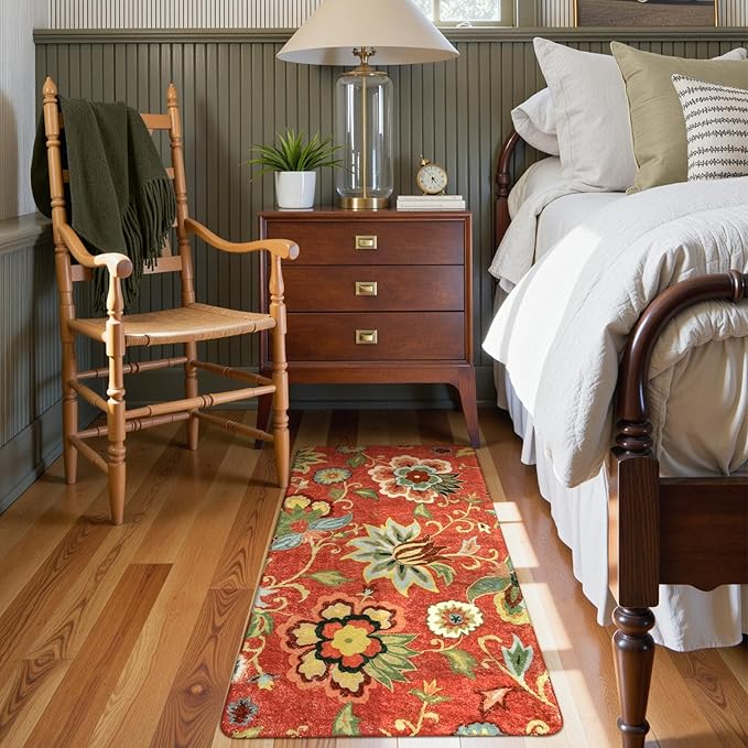 Lahome Red Floral Runner Rug 2x4 Washable Hallway Runner Rugs, Non-Slip Kitchen Rugs Runner Vintage Christmas Throw Area Rug Runners Carpet for Hallway Bathroom Entryway Laundry Room Rug (2'x4', Red)