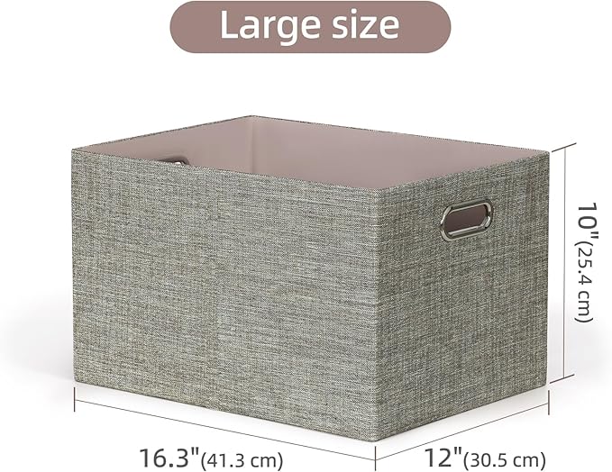 Closet Organizers and Storage Bins, Linen Baskets for Organizing, Collapsible Home Organization Boxes with Handles, Decorative Containers for Clothes, 16.25x12x10 Inch, 4 Pack, Coffee