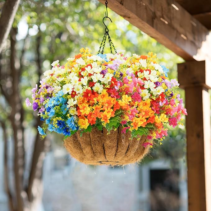 Uieke 12PCS Artificial Fake Flowers, Daisy Mums Fall Flowers Outdoor UV Resistant No Fade Greenery Shrubs Plants Indoor Outside Hanging Planter Home Wedding Office Garden Porch Décor (Assorted)