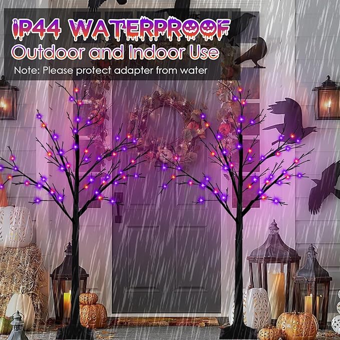 2-Pack 4FT Lighted Black Halloween Tree with 96 LED Orange & Purple Lights (Higher Size & Floor Standing), Halloween Decorations Spooky Tree for Indoor & Outdoor, Home Holiday Party Garden Lawns Decor