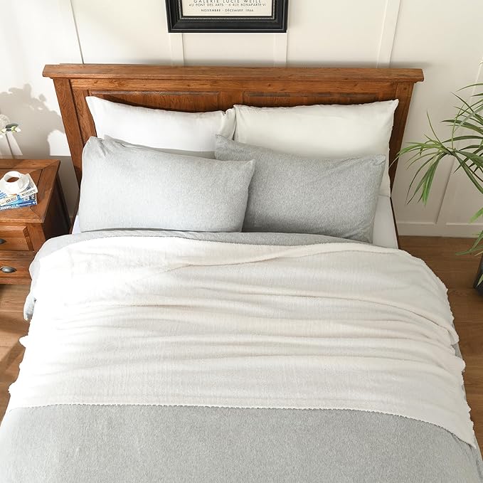 Knit Throw Blanket Super Soft Warm Blanket for Couch Lightweight Fluffy Blanket for Bed Sofa 50x60 Inches Cream