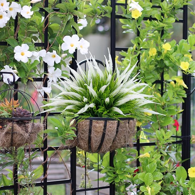 12 Bundles Outdoor Artificial Plants Flowers UV Resistant Fake Grass Plants Tropical Faux Bushes Shrubs for Home Front Porch Outside Planter Garden Landscape Décor