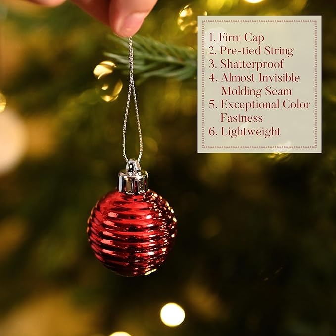 Valery Madelyn 1.57 Inches Small Christmas Tree Decorations Ornament Set for 4th of July Fall Halloween, 24ct Red and Black Shatterproof Hanging Ball Ornaments Holiday Party Decor