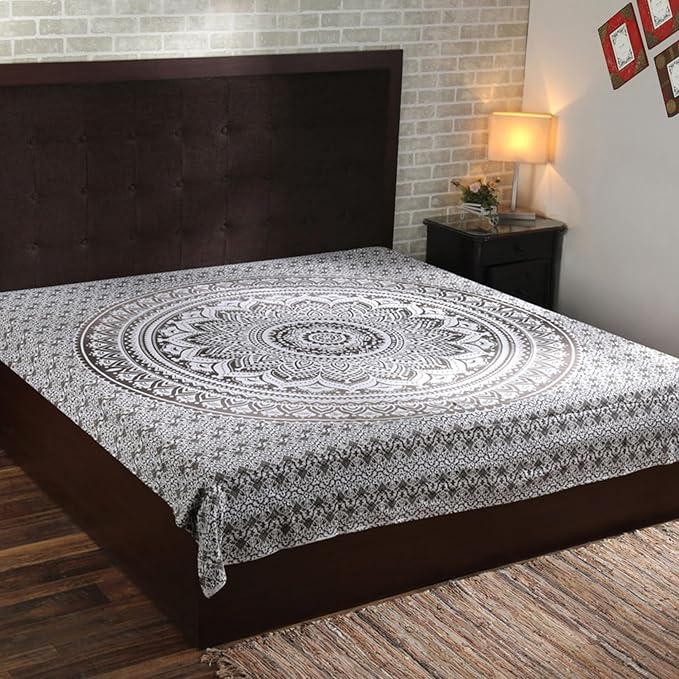 RAJRANG Large Grey Mandala Tapestry Wall Hangings Indian Hippie Tapestries Boho Décor Bedspread Yoga Meditation - 90x108 Inches