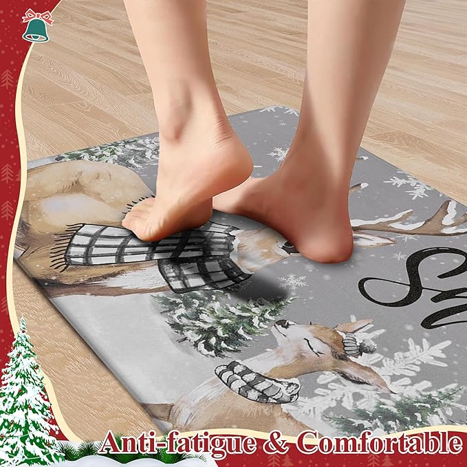 SHACOS Christmas Kitchen Rugs Set of 2 Anti-Fatigue Kitchen Mats Cushioned Christmas Deer Forest Trees Farmhouse Kitchen Mats and Rugs for Xmas 17x27.5+17x47, Forest Deer