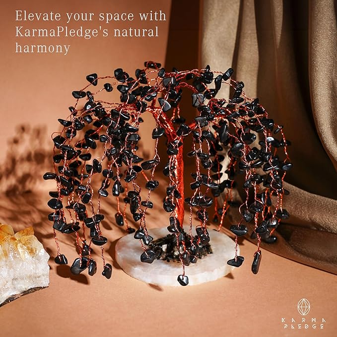 Black Obsidian Crystal Tree of Life Chakra Healing, Home and Office Desk Decor, Feng Shui Bonsai Trees for Postive Energy, Money, Good Luck, Christmas Decor, Spiritual Birthday Gifts for Women, Mom